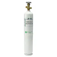 Disposable calibration gas cylinder containing a methane 1.5% mixture in nitrogen background, with +/-5% accuracy and CGA 350 connection. Used for verifying and adjusting the accuracy of portable gas detectors in industrial safety applications. Compatible with all OEM gas detectors