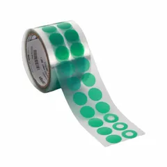 Green polyester film masking tape rings with 2 mil thickness and 1/2 in diameter, supplied in a 1,000-piece pack. Each ring is 72 yd long and designed for high-temperature masking applications such as painting, powder coating, and plating.