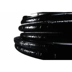 This coiled insulation features a weather-resistant jacket over oil-resistant Buna-N/PVC foam. It is 3/4 in thick with a 7/8 in inner diameter, 50 ft length, unslit, and black in color. Plenum rated for use in air-handling spaces. Common applications include preventing condensation and reducing heat gain or loss on chilled water, refrigerant, and HVAC lines.