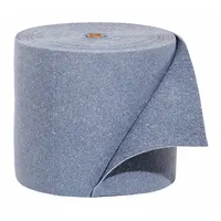 This sorbent roll measures 15 inches wide by 150 feet long and is blue. It is made from recycled content and supplied in a bag. Designed for absorbing industrial fluids, it is commonly used to contain leaks, drips, and spills in workshops and manufacturing areas