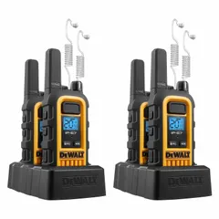 Analog FRS/GMRS handheld two-way radio operating at 1 W with 22 channels. Features alphanumeric display and requires no FCC license. Suitable for short-range voice communication in job sites, warehouses, or outdoor work areas.