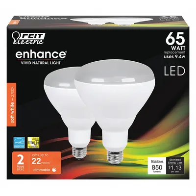 FEIT ELECTRIC Compact LED Bulb: LED, BR40, Medium Screw (E26), 9.4 W Watt, 2700K, Frosted - Bulged Reflector (BR) Lamps
