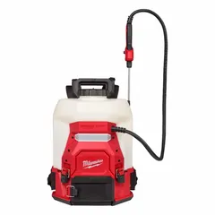 Battery-powered backpack sprayer for garden and agriculture use. Features Mix-on-Exit technology that combines water and concentrate at the nozzle for on-demand spraying. Compatible with fertilizer chemicals. Part of the M18 cordless system.