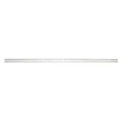 This 48-inch steel rule features a chrome finish with a satin surface to reduce glare. Etched black graduations in 1/64-inch and decimal scales provide clear readings. The rigid 0.1-inch thick rule is suitable for precise linear measurement in industrial settings such as machining, fabrication, and quality inspection.