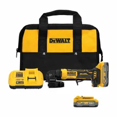 This cordless angle grinder features a 4-inch wheel diameter and a brushless motor for efficient cutting, grinding, and surface preparation. It operates on a 20V DC battery system with a 3.5 Ah capacity, and includes a standard head and barrel grip for control. Suitable for metal and masonry work in maintenance, fabrication, and construction applications.