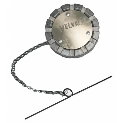 VELVAC Fuel Cap: Lockable, Threaded with Chain and Cross Bar, 2 3/8 in Neck Dia - Locking Fuel Caps