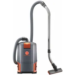 Corded backpack vacuum for commercial and industrial cleaning. Features a 1-1/2 gallon bag-type debris collection, 68 dB sound level, and weighs 11.7 lb. Suitable for facility maintenance, janitorial tasks, and light debris pickup.