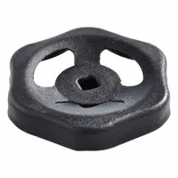 This 6-lobed valve knob features a square through-hole for manual operation of valves with a 7 mm square spindle. Constructed from steel with a black finish, it has a 70 mm handle diameter. Typical applications include actuating gate, globe, or butterfly valves in water treatment and process control systems