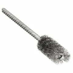 This single-stem brush is designed for cleaning blind holes and internal surfaces in stainless steel components. With a 3/8 in diameter and 0.004 in fill diameter, it removes debris and burrs without scratching the base material. Suitable for industrial maintenance, machining, and fabrication applications.