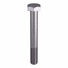 Grade B8M heavy hex bolt made from stainless steel, meeting ASTM A193 material standards. Thread size 1/2"-13, 4-inch length, plain finish. Dimensional standard ASME B18.2.1. Supplied in a pack of five without nut. Suitable for structural bolting applications requiring corrosion resistance.