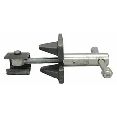 This steel spring latch with handle measures 6 inches in length and width, with a silver unfinished finish. It is designed for tailgate applications on trucks and installs using fasteners. The latch secures the tailgate in place.