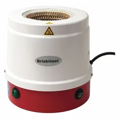 Metal-housed heating mantle for 6000 mL round flasks. Plastic mantle material, 1090 W max power, 450°C max temperature. Controller required, not included. Used for controlled heating in distillation, extraction, and reflux applications.