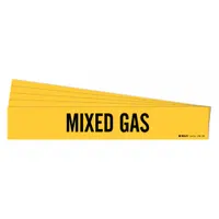 Yellow adhesive pipe marker with black legend text reading 'Mixed Gas'. Fits pipe outer diameters of 8 inches and larger. Sold in a 5-pack containing one marker without arrows. Used to identify pipes carrying mixed gas in industrial facilities