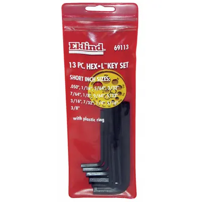 EKLIND Hex Key Set: 11 - 15 Pieces, Hex-L Short, L, SAE, Std End, Short, 13 Pieces - L-Shaped Hex Key Sets