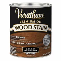 This interior oil-based wood stain provides a semi-transparent Golden Mahogany color with a satin sheen. Suitable for use on wood surfaces such as furniture, trim, and cabinetry. Available in a 1-quart container