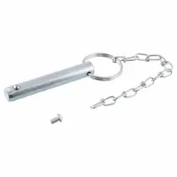Replacement pin for CURT pipe mount swivel jacks, featuring a 3 1/2 in long chain. Used in fleet and vehicle maintenance for trailer leveling and stabilization