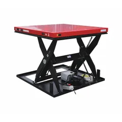 This fixed-top electric lift table has a 5000 lb load capacity and a maximum lifting height of 48 in. The 72 in platform provides ample space for positioning heavy loads. It is suited for industrial material handling tasks such as loading docks, workstations, and assembly lines.