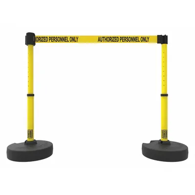 BANNER STAKES Belt Barrier System: 42 in Post Ht, 15 ft Belt Lg, Yellow, 2 No. of Posts - Retractable Belt Barrier Systems
