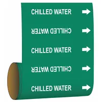 Pipe Marker: Chilled Water, Green, White, Fits 2 1/2 to 6 in Pipe O.D., 30 Pipe Markers, With Arrows (MPN 15517)