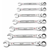 MILWAUKEE Combination Wrench Set: Steel, Chrome Vanadium, 7 Tools, Flex, Tray (MPN 48-22-9429)