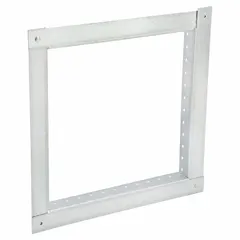 Galvanized steel retaining angle for securing fire dampers in HVAC ductwork. Measures 11 3/4 inches in height and width. Used in commercial and industrial buildings to maintain fire-rated compartment integrity.