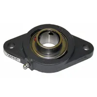 Cast iron rhombus flange housing with set screw locking for 1 in cylindrical bore shafts. NLGI #2 equivalent lubricant, 4 55/64 in length, requires 7/16 in mounting bolts. Suitable for moderate-load power transmission applications such as conveyors and fans