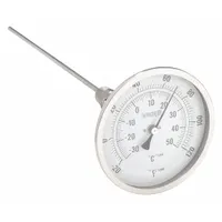 This adjustable-angle thread-mount dial thermometer features a 12-inch stem and ±1% accuracy. The temperature range is -20°F to 120°F / -30°C to 50°C. It is designed for installation in pipes or tanks for direct temperature monitoring in HVAC, refrigeration, and industrial process applications