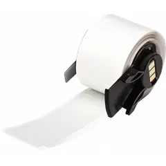 Precut label roll measuring 3 in x 1 in, made of gray polyester with halogen-free and metal-detectable properties. Compatible with M611 printer series. Used for industrial identification, asset tracking, and safety labeling in environments requiring material traceability and compliance.