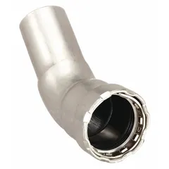 This press-fit steel elbow fitting creates a 90-degree directional change in piping systems. It connects 1 in pipe to 1 in CTS size and uses an EPDM seal for leak-tight joints. The mechanical press-fit design eliminates the need for welding or threading, enabling efficient installation in industrial plumbing, HVAC, and process piping applications.
