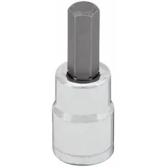 This hex bit socket features a 3/8-inch drive size and a 5 mm hex tip with a fixed insert design. It has an overall length of 1 3/4 inches. Used for driving hex-head fasteners in assembly, maintenance, and repair tasks.