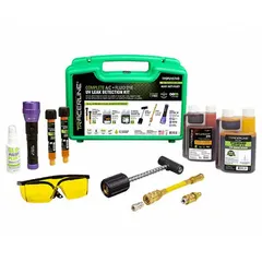 This kit includes a 0.5 oz cartridge of A/C dye and a 2 oz spray bottle of GLO-AWAY Plus Fluorescent Dye Cleaner. Designed for use with R-1234yf and R-134a refrigerants. Used to locate refrigerant leaks in automotive and HVAC cooling systems.