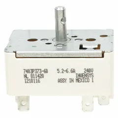 This surface element switch controls the operation of a surface heating element. It is a replacement part for electric ranges and cooktops, allowing the user to select heat settings. The switch is designed to match original specifications for fit and function.