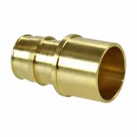 This UPONOR expansion brass barbed tube fitting features a barbed x cup connection type and is made of brass/copper. It has a 2 1/2 in ID and 2 1/2 in pipe size, using an expansion PEX connection method. Commonly used in plumbing systems for joining PEX tubing to copper or brass piping in potable water and hydronic heating applications