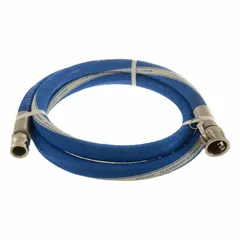 This polyethylene potable water discharge hose assembly features a smooth EPDM cover and synthetic spiral-plied fabric reinforcement. Rated for 150 psi and temperatures from -40° to 212°F, it is suited for water discharge in industrial, agricultural, and municipal systems. Hose length is 5 ft with 1 in x 1 in fittings.