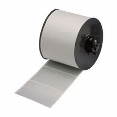 Precut label roll with destructible tamper-indicating design. Features a Checker Board pattern that leaves visible residue upon removal. Compatible with MiniMark printer series. Used for security marking on equipment and assets to deter unauthorized access.