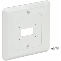 White plastic wall plate accessory with a square shape, measuring 5 inches high by 5 inches wide. Designed for covering and protecting electrical boxes or mounting surfaces in HVAC and refrigeration installations.
