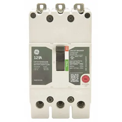 GE Molded Case Circuit Breaker: 25 A Amps, 25kA at 277/480V AC, Fixed, Lug - TEY-Frame GE Molded Case Circuit Breakers