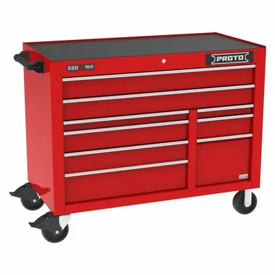 PROTO Rolling Tool Cabinet: Red / Red Drawer, 50 in W x 25 1/4 in D x 41 in H - Electric-Enabled Heavy-Duty Rolling Tool Cabinets