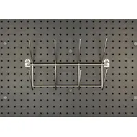 This bottle holder from the Elevation series is designed for organizing and storing bottles on compatible pegboard systems. It features a silver finish and includes a top post connector for secure mounting. Typical applications include commercial kitchens, bars, and break areas