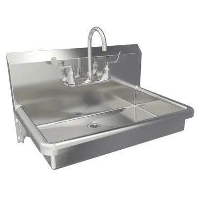 SANI-LAV Hand Sink: 1 Stations, 5 in Bowl Dp, 27 in Bowl Lg, 16 1/2 in Bowl Wd - One-Station Wall-Mounted Hand Sinks with Faucets