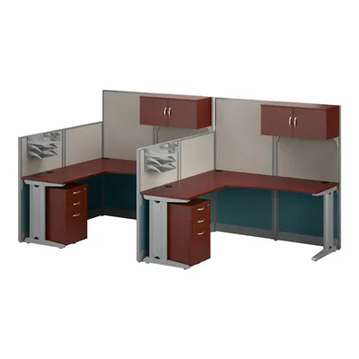 BUSH BUSINESS FURNITURE Modular Cubicle Workstation, 129 in W, Cherry - Office Cubicles with Privacy Panels