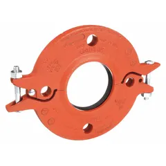 This 3-inch grooved pipe flange is made of ductile iron with an EPDM seal, rated for a maximum operating pressure of 300 psi. It has an overall length of 10 1/2 inches and is used to connect pipes in grooved-end piping systems for water, air, and other compatible fluids.