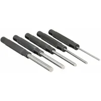 This 5-piece punch set includes flat-tip drive pin punches with tip diameters ranging from 1/8 to 3/8 in SAE. Each punch is 8 in overall length and constructed from steel. Used for driving out pins and fasteners in mechanical assemblies during maintenance and repair tasks