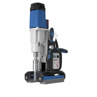 Electric magnetic drill press designed for curved and convex metal surfaces. Operates at 70 to 580 RPM with a 6 1/3-inch drill travel and Weldon spindle. Powered by 110V AC. Suitable for drilling on pipes, tanks, and similar curved workpieces