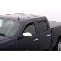 This AVS air deflector mounts on front and rear side windows of 2007 to 2013 Chevy Suburban 2500 models. It allows windows to be cracked open for fresh air while reducing wind noise and rain entry. Black finish, 1 7/8 in height