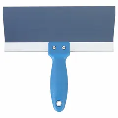 Extra-flexible spreading tool with a straight carbon steel blade and polypropylene handle. Designed for applying and smoothing joint compound during drywall finishing, the flexible blade enables feathering and blending on flat surfaces.