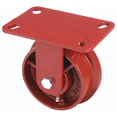 HAMILTON Plate Caster: Rigid, Iron, 4 15/16 in Wheel Dia, 2 1/8 in Wheel Wd - Single-Flange Track-Wheel Plate Casters
