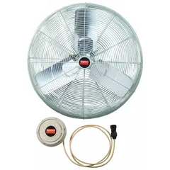 This Dayton misting industrial fan head features a 30-inch blade diameter and a 1/2 hp motor, operating on 115V AC single-phase power. It offers two speeds in a non-oscillating configuration, suitable for cooling large spaces such as warehouses, factories, and outdoor work areas where high-volume airflow and ambient temperature reduction are needed.
