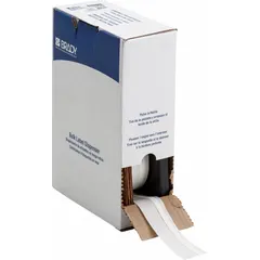 Polyolefin white matte continuous sleeve label roll for wire identification. Sized 11/32 in, suitable for 10 AWG to 20 AWG wire gauge. Compatible with M710 printer series. Used for on-demand marking in electrical panel building, machine wiring, and maintenance applications.