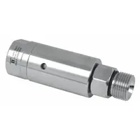 This nickel-plated C38500 brass rotary joint transfers air from a stationary supply to a rotating shaft. It features a single passage, a 3/8 in rotating shaft, and a carbide seal. Maximum speed is 2000 RPM. Suitable for pneumatic control in industrial machinery